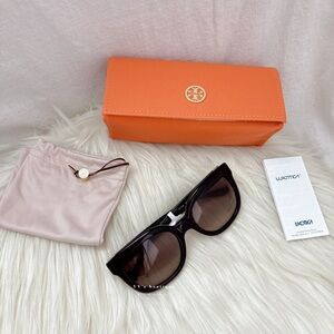 NWT Tory Burch Square Gradient Women Sunglasses Black Gold TY7104